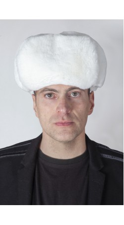 White rex rabbit fur hat Russian style